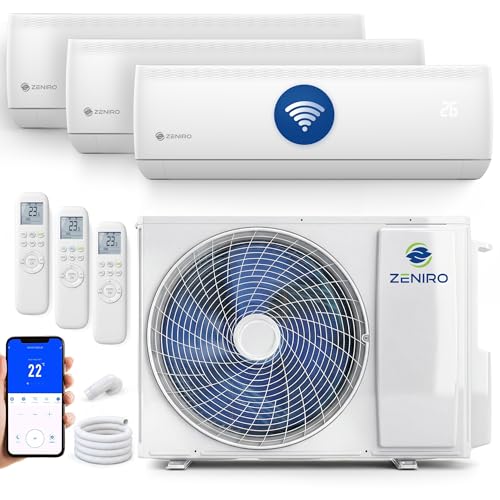 ZENIRO Multi Split Klimaanlage 3 Innengeräte Set (3 x 3,5kW) Klimagerät Air Conditioner mit Heizfunktion 27000 BTU 5,3kW A++ WiFi/App-Steuerung 4D AirFlow Heizen bis -20°C Vorgefüllt R32