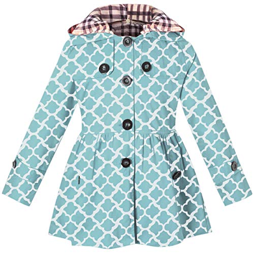BINPAW Little Girls & Toddlers Hooded Trench Dress Coat, Hoodie Jacket Outwear, Geometry Print A-Blue, Age 2T-3T (2-3 Years) = Tag 100