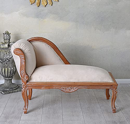 Barock Liege Antik Ottomane Rokoko Sofa Sitzbank 105cm Holz gepolstert Beige Salonsofa cat508g18 Palazzo Exklusiv – Bild 3