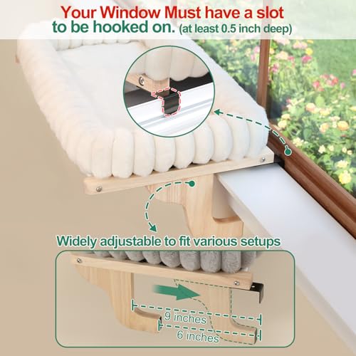Image of Zakkart SnugCloud Cat Window Perch with 4-Sided Bolster - Large Cat Hammock for Window Sill - Solid Hardwood & Metal Frame - Window Seat for Pets (Natural Color Wood w /Gray Bed, Large)