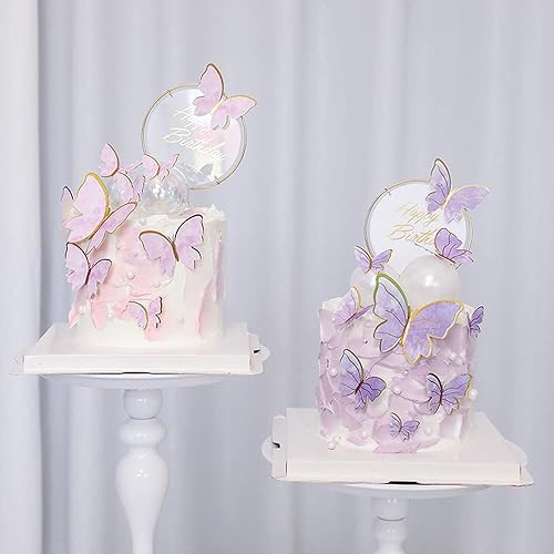 Miniatura 2 de Decoración para tartas de mariposa 20 piezas de decoraciones de pastel de mariposa morada y 1 pieza dorada de feliz cumpleaños decoración de fiesta