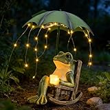 Mineup Solar Frosch Statue, Deko Frosch für Draußen, Outdoor Solar Frosch Garten, Frosch Deko Garten mit Wasserdicht Lichterketten, Lustige Regenschirm Frosch Statue für Terrasse Rasen Teiche