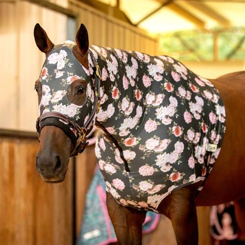 Jeffers Expression Lycra Horse Hood, Oversize – Stretchy Spandex Mane Cover for Pre Show Prep, Grooming, or Stable Use – Safe, Comfy Protection from Dust – Pairs with Blanket & Boots - Rose Garden