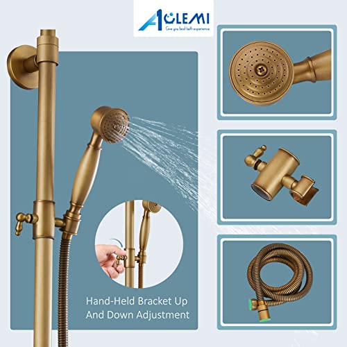 Aolemi Antique Brass Tub Shower Faucet 8 Inch Shower Head Vintage Shower Fixture Set Mixer Handheld Spray Triple Function Shower Combo #TOP4