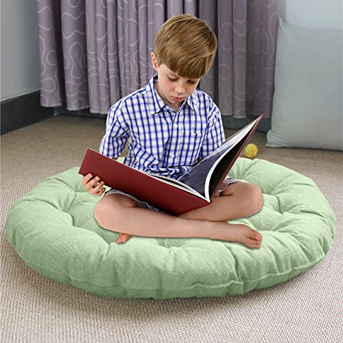 Z-Special Outdoor Cushions,Japanese Futon,Large Linen Tatami Floor Pillow,Thicken Tufted Cotton Seat Cushion,Round Solid Color Floor Cushion, Light Green, 75X75Cm(30X30Inch) #TOP5