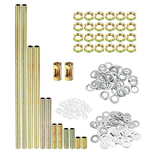 PATIKIL 1/8IP Thread 6 Size Lamp Pipe Kit with Lock Nuts Washers, 2 Set Fasteners Assortment Hardware for Chandelier Ceiling Light DIY, Zinc Plating