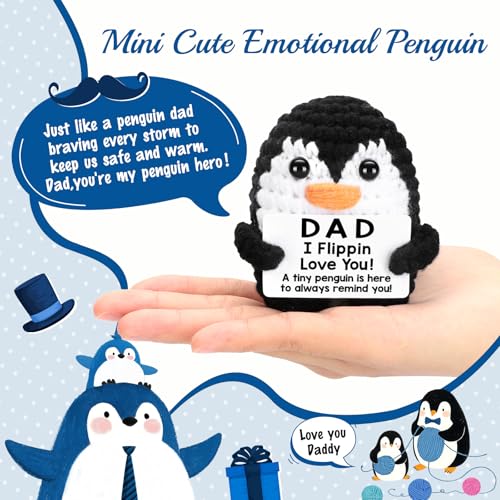 Fathers Day Dad Birthday Gifts from Daughter Son Wife, Handmade Crochet Mini Penguin Birthday Gifts for Dad Bonus Step, Funny I Love You Gift for Dads Emotional Small Cute Decor - Image 3