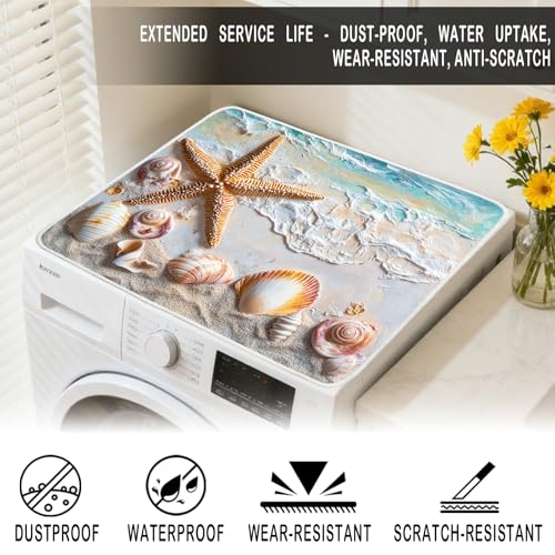 Image of Nuxovilar Stars Shells Dryer Cover Top 23.6x19.6in Protective Mat | Washer dryer covers top stars shells protector mat laundry area home kitchen dust (Stars)