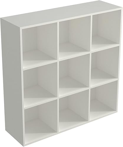 Miniatura 7 de Estantería de almacenamiento de 9 cubos, estantería abierta de madera de 3 niveles para el hogar y la oficina, vitrina, blanco cálido