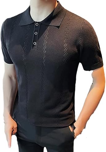 ERFMFKL Men's Short Sleeve Knitted Polo Shirt Solid Slim Fit
