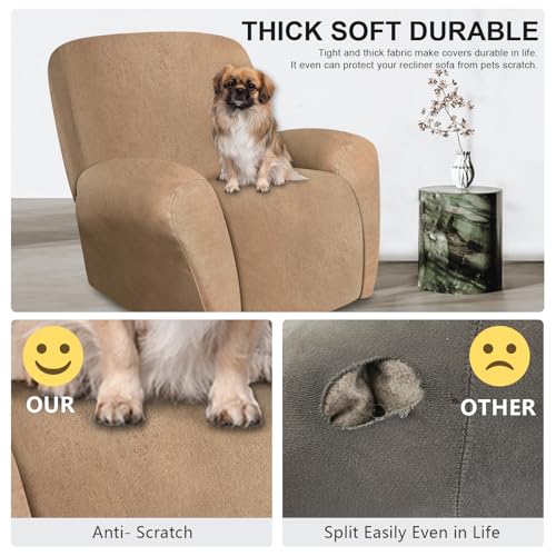 Image of ANARACHON Leather Look Recliner Chair Covers, 4 Pieces Recliner Covers Non Slip, Soft Cover for Reclining Chair, Washable Furniture Protector for Pets (1 Seater, 026 Brown)