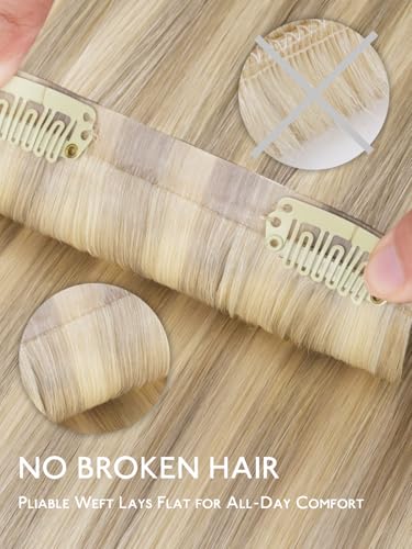 Image of WENNALIFE Seamless Clip In Hair Extensions, 18 Inch 7pcs 130g Ombre Ash Blonde to Golden Blonde Balayage Platinum Blonde Hair Extensions Clip In Invisible PU Weft Real Human Hair Extensions Clip In