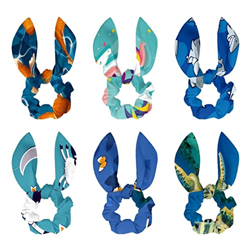 Chouchous cheveux épais motif tortue bleue par 6 pour coiffures d'été élégantes