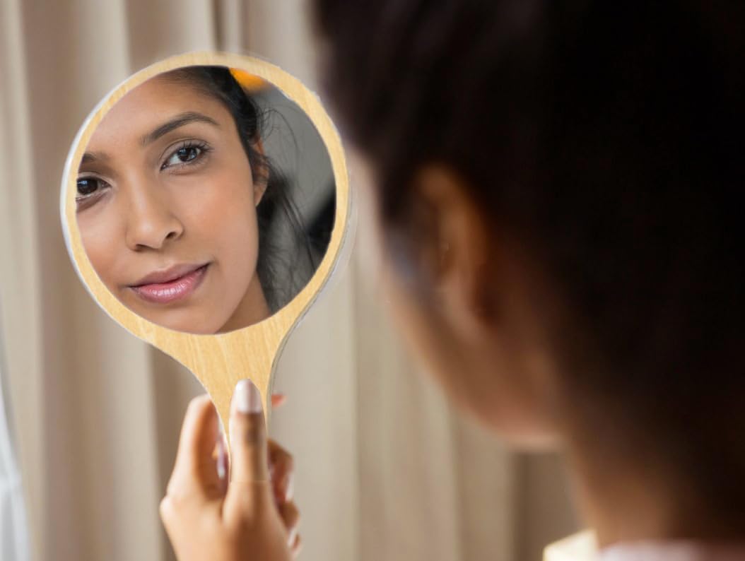 espejo circular de madera, mano adecuado para maquillaje, afeitado, corte de pelo, cuidado facial