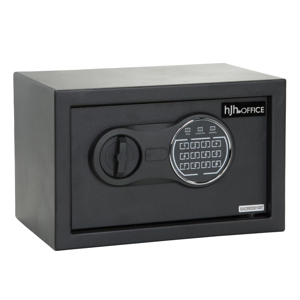 hjh OFFICE Safe Compact III sejf z zamkiem szyfrowym, 8,5 l, stalowy, czarny, sejf meblowy, zamek elektroniczny, 20 x 31 x 20 cm, 830040