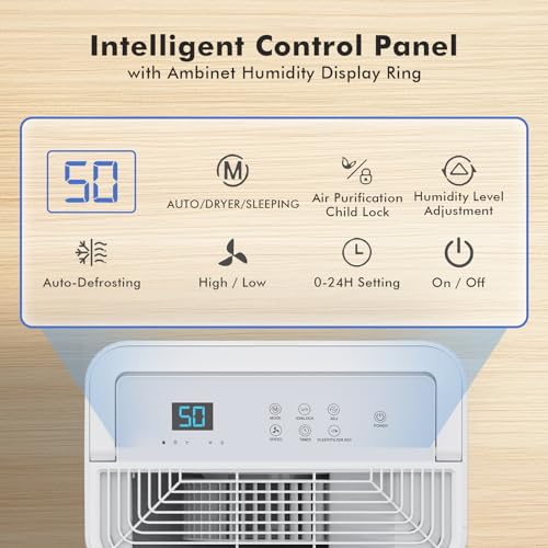 Image of NEWBULIG 80Pints Dehumidifier with Drain Hose, 5,500 Sq.Ft Dehumidifier for Basement, 1.32 Gallon Tank, Low 42dB, Smart Humidity Ring, Ideal Whole House Humidity Remover for Home, Bedroom & Bathroom