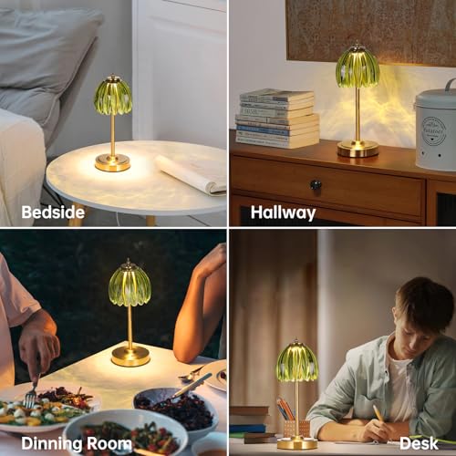 Image of Shenmoyl Set of 2 Tulip Table Lamp with 5000mAh Battery & Touch Control, Cordless Table Lamp with 3 Colors, Dimmable Rechargeable Table Lamps for Bedroom, Living Room, Entryways (Green Tulip)