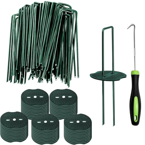 Cobenga 100 Stück U-förmige Gartenheringe, 150 mm, U-förmige, robuste Unkrautvliesheringe, verzinkter Stahl, Metall-Gartenheringe, Kunstrasenheringe, Stifte für Unkraut, Gewebe, Matten, Kunstrasen