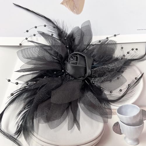 Image of Charm Feather Flower Big Brooch /Clip Boutonniere Corsage Pin for Ladies Girls Handcrafted Rose Accessory Decoration Elegant for Wedding Party Everyday For Dress Blouse Lapel Costumes Dress Up Gift