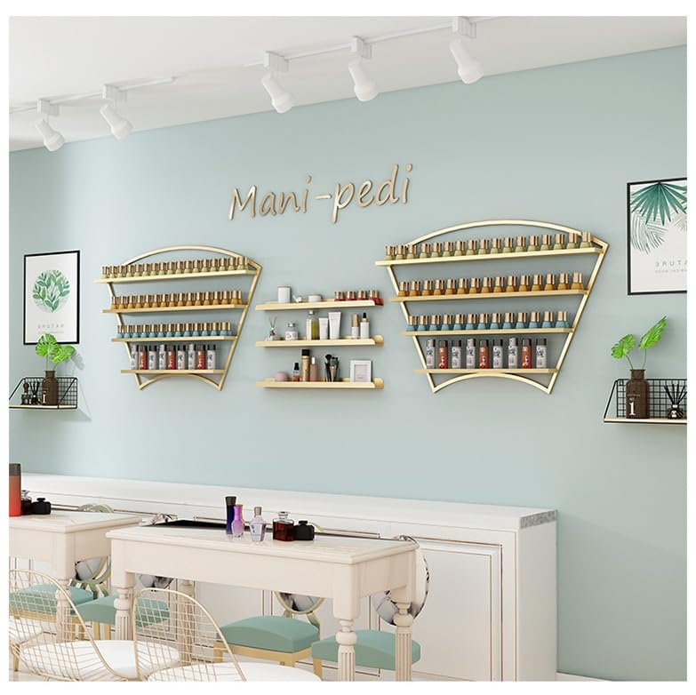 Expositores MetáLicos para Esmaltes De UñAs, Estantes Flotantes De Pared, Expositores De Aceites Esenciales para SalóN De UñAs, SPA En Casa (5 Unidades),Oro