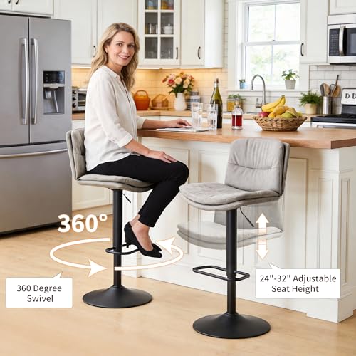 Image of FIRAVOE Adjustable Bar Stools Set of 2, Swivel Counter Height Chairs