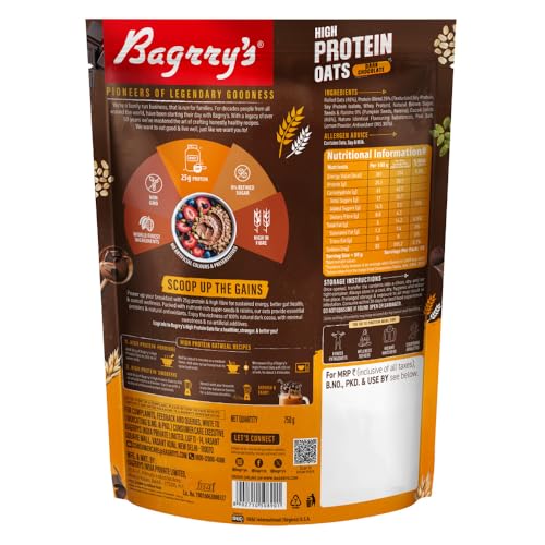 Image of Bagrry's 25g Protein Oats 750g | Dark Chocolate, Raisins & Pumpkin Seeds | Whey Protein & Plant Protein Blend | High Fibre Breakfast | Rolled Oats | No Refined Sugar | No Added Preservatives