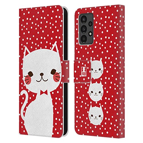 Étui Samsung Galaxy A13 Housse Portefeuille en Cuir Chats Et Points Head Case