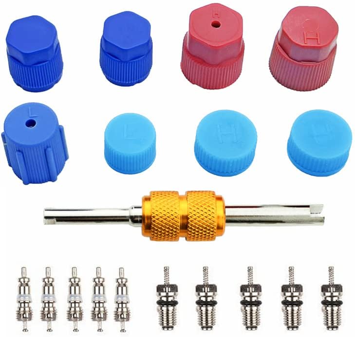 Aracey 19Pcs Air Conditioning Valve Core Kit | Car & Home AC R12 R134a Teflon Seal Refrigeration Schrader Valve Core with Valve Core Rmover Tool Air Conditioning AC System Charging Port Seal Caps Kit