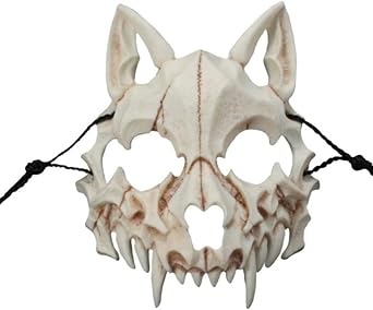 قناع نصف هيكل عظمي للحيوان - عيد الهالوين التنين الياباني إله Werewolf Cosplay - Unisex Resin Party Stage Show Mask