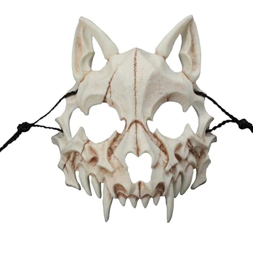 Animal Skeleton Half Mask - Halloween Japanese Dragon God Werewolf Cosplay - Unisex Resin Party Stage Show Mask