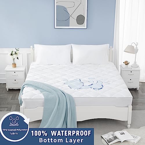 Sunflower Quilted Mattress Protector, Pad, Cotton King Cover Waterproof, Extra Deep Pocket Thin Version, Hypoallergenic Soft Durable, White, King 78''x 80'', (SFWFMPK)