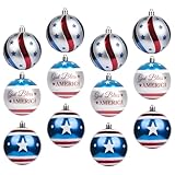 KI Store Patriotic Ball Ornaments 12pcs Large Christmas Tree Balls American Flag Decorations for Christmas Party Bonus 6 United States Flag