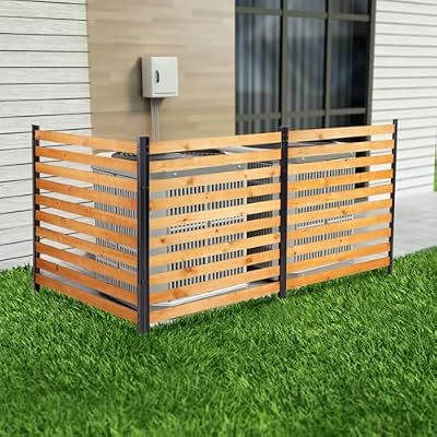 Svarog 3 Panels Outdoor Privacy Screen Fence Panels,Wood Privacy Screen Slatted No-Dig Fence kit for Air Conditioner,Trash Can,Pool Equipment Enclosure,38”W x 42”H