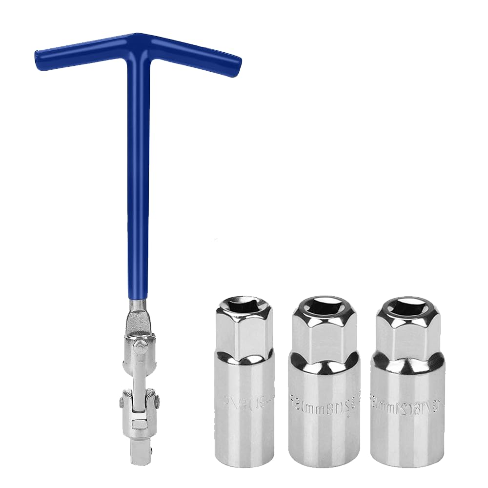 Crozgan Blue Spark Plug Tool Set Spark Plug Socket Wrench T-Handle Plug Socket Spark Plug Removal Tool 16Mm 18Mm 21Mm