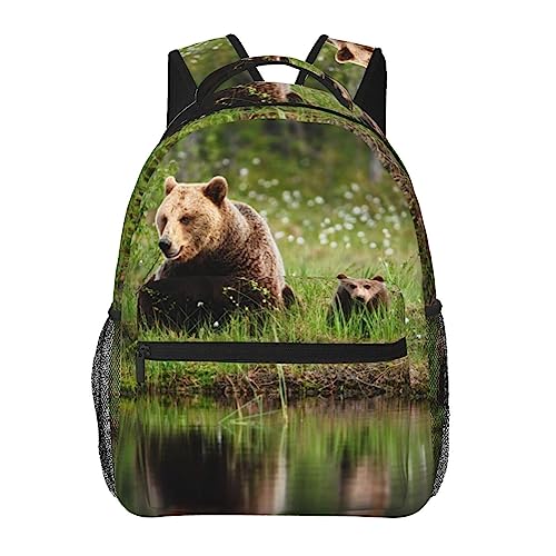 Sac à dos imprimé River Bear Mom BAFAFA en toile résistante avec grand volume