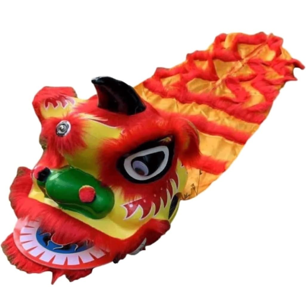 Danza tradizionale del leone del drago 22,9 cm, spettacolo di danza del leone, arte popolare, risveglio, attività all'aperto, artigianato, capodanno cinese (rosso)