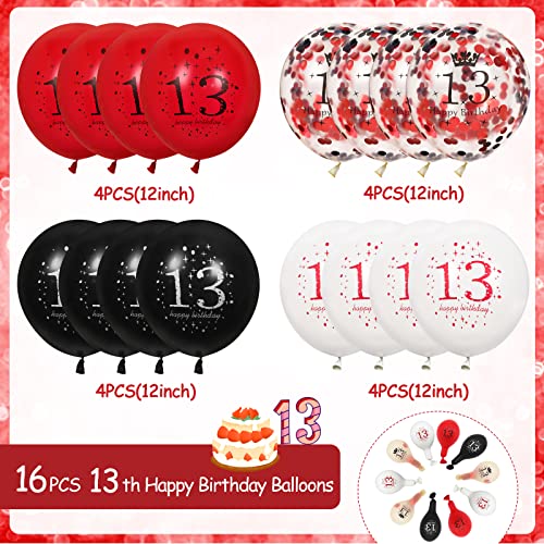 Image of 13th Latex Birthday Balloons - 16 Pcs Red & Black Happy Birthday Balloons for Girls & Boys 13th Birthday Party Decor