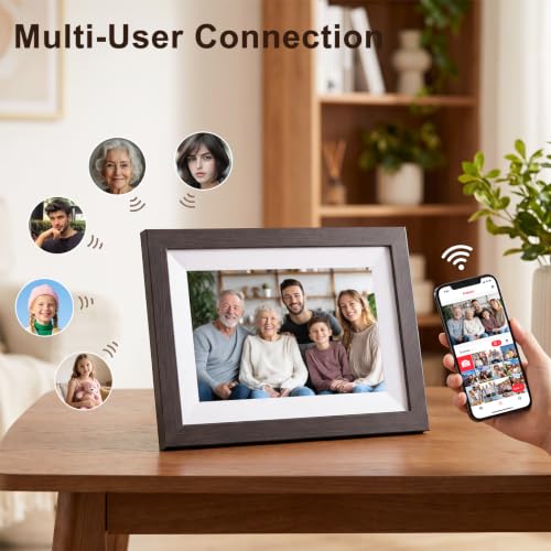 Digital Picture Frame, 10.1" Frameo Digital Frame WiFi with 1280x800 HD IPS Touch Screen, Auto-Rotate, Wall Mountable, Instant Share Photos & Videos from Phone via App, Brown Wood - image 7