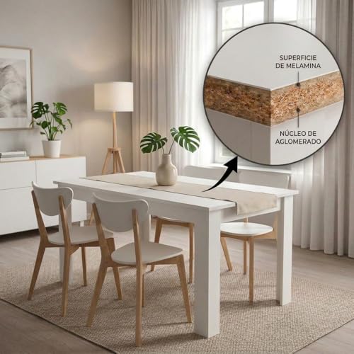 Miniatura 4 de Edihome, Mesa Comedor Modelo Denver, Para Salón, Cocina, Acabado Blanco Y Cambria, Dimensiones 138 Ancho X 90 Largo X 75 Alto Blanco