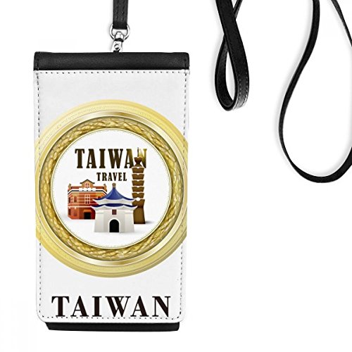 Bourse en cuir suspendu pour téléphone noir et porte-monnaie Logo Taiwan