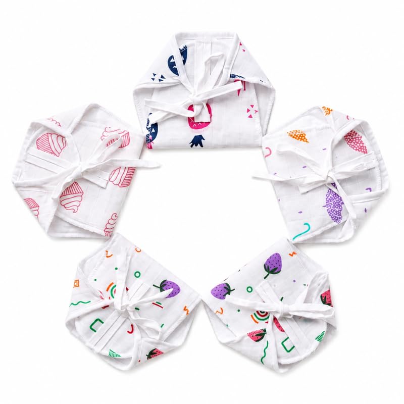 muslin langot for newborn baby, pack of 5, 100% muslin fabric, soft lightweight unisex baby nappy cloth for infants, reusable traditional babywear for boys and girls 3-6 month