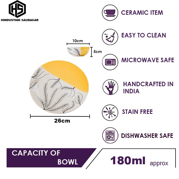Image of HS HINDUSTANI SAUDAGAR Sunset Leafstone Ceramic Plate and Bowl dinnerware Sets Plates for Dinner Pasta Breakfast & katori Dinner Set Ideal Dining Table Kitchen Design for Daily use and Gifting.