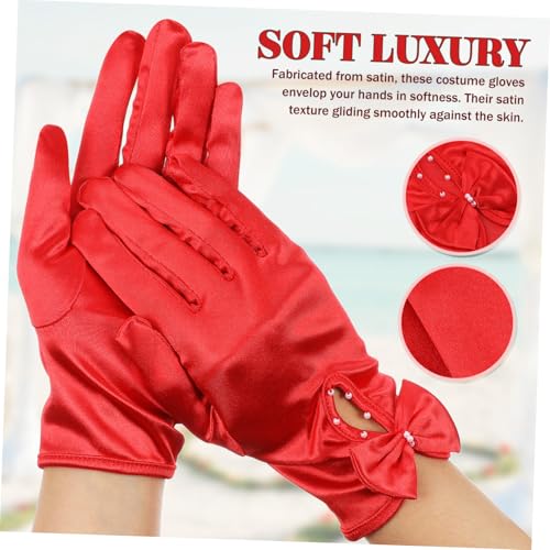 1Pair Elegant Satin Wedding Gloves for Evening Parties Costumes Bowknot Design Easy Maintenance Timeless Style for Weddings Tea Parties and Special Events3