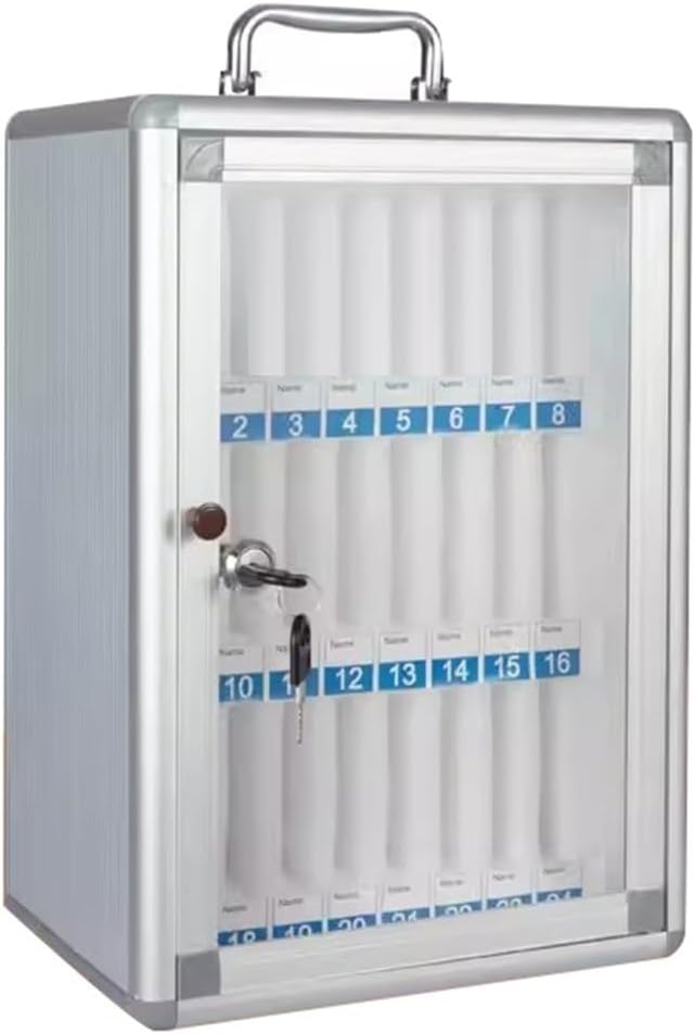 Cell Phone Locker Box for Classroom with Door Locks and Keys Clear Acrylic Jail Storage Cabinet，24 Cell Phone Storage Cabinet - Mobile Phone Lockbox with Handle for Classroom & Office, Alumi
