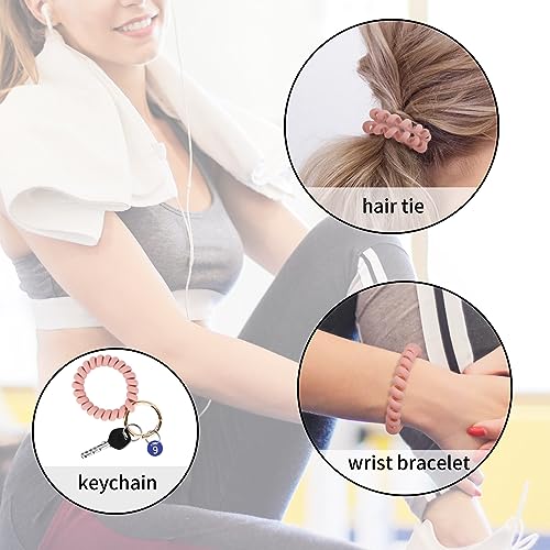 Image of QIUTIMIY 6PCS Wristlet Keychain, Colorful Spiral Coil Hair Tie for Women, Sauna Accessaries Wrist Coil Key Ring Key Holder