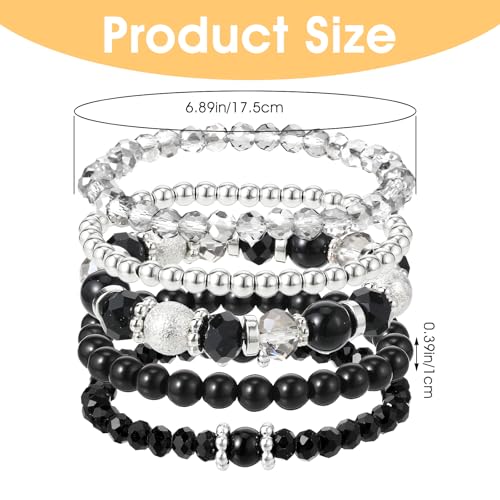 5PCS Beaded Stretch Bracelet Stackable Stylish Beaded Bracelets for Women Crystal Bead Boho Stretch Layering Stone Bracelets Trendy Costume Jewelry Gift Multilayered Disco Ball Faceted Bracelet2