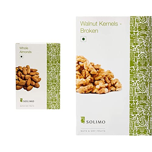 Image of Amazon Brand - Solimo Premium Almonds, 500g + Amazon Brand - Solimo Premium Walnut Kernels - Broken, 500g
