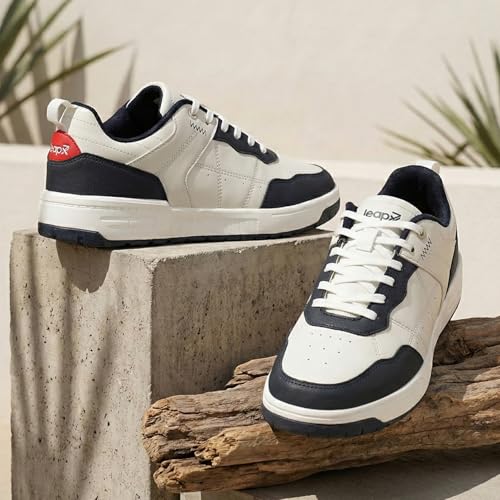 Image of Liberty LEAP7X NOBLESTEPE Sneakers for Men - Black & Navy Blue Lace-Up Casual Shoes | Memory Foam Cushioned Insole, Lightweight Sneakers, Walking, College, Travel & Casual Outings