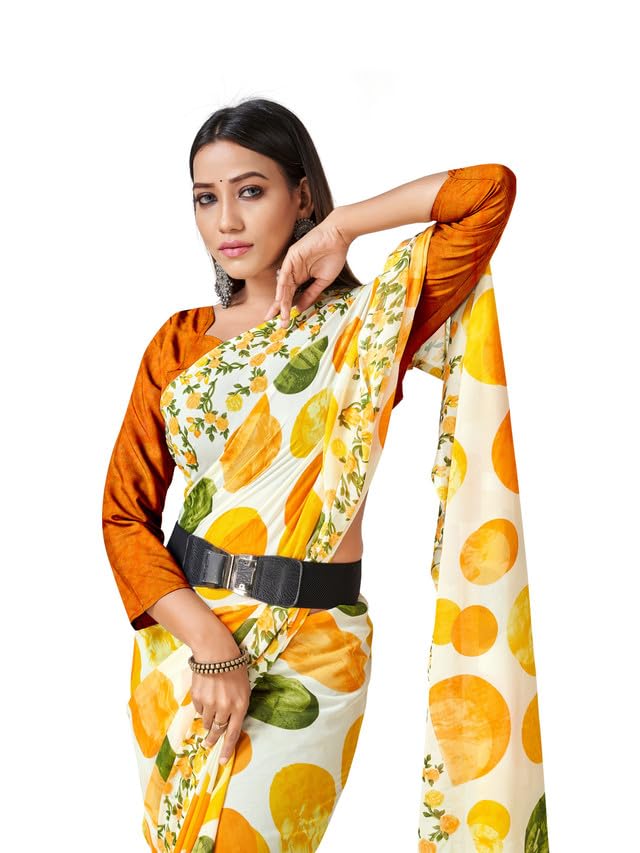 Image of Women's Floral Printed Georgette Saree with Unstitched Blouse Piece