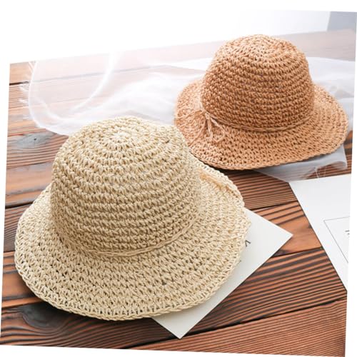Girls Straw Hat Bowknot Design Casual Beach Vacation Sun Protective Cap for Boys and Girls Beige Circumference Comfortable and Stylish Sun3